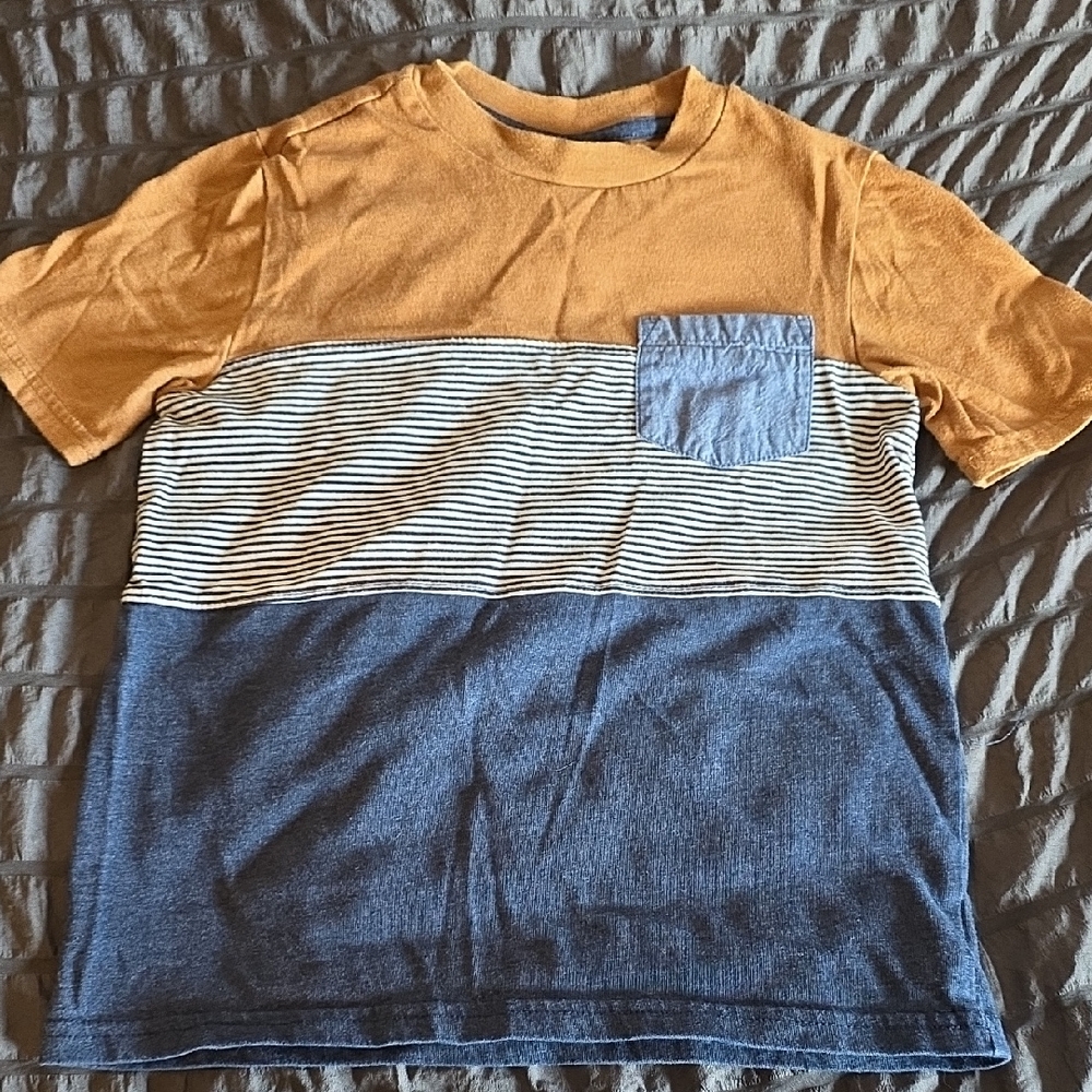 Wonder Nation Yellow and Blue Striped Short Sleeve Tee